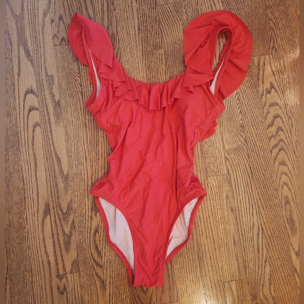 NWT J.Crew Red Ruffled One-Piece Swimsuit 2